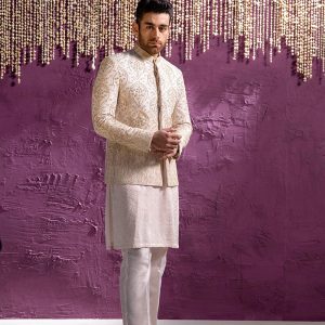 Off white embroidered prince coat