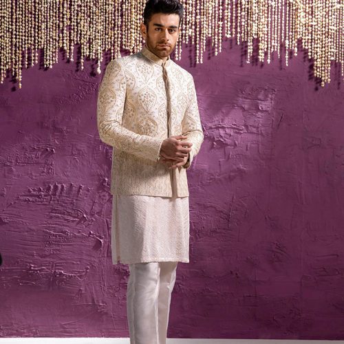 Off white embroidered prince coat