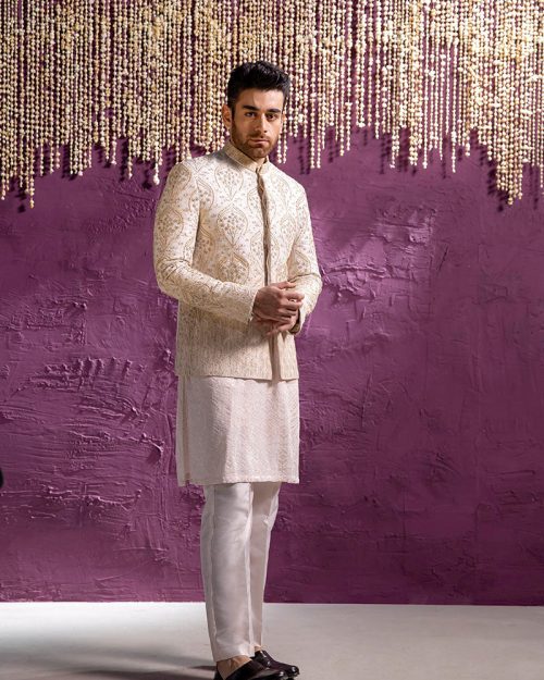 Off white embroidered prince coat