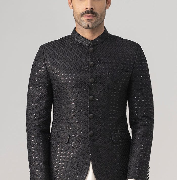 BLACK SEQUINS PRINCE COAT