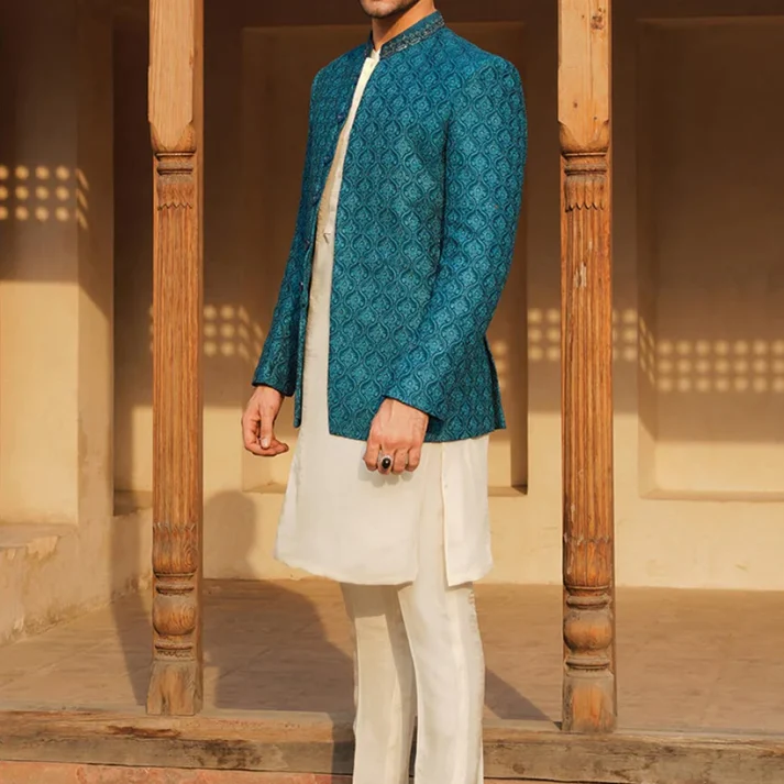 Sea Green Embroidered  Prince coat
