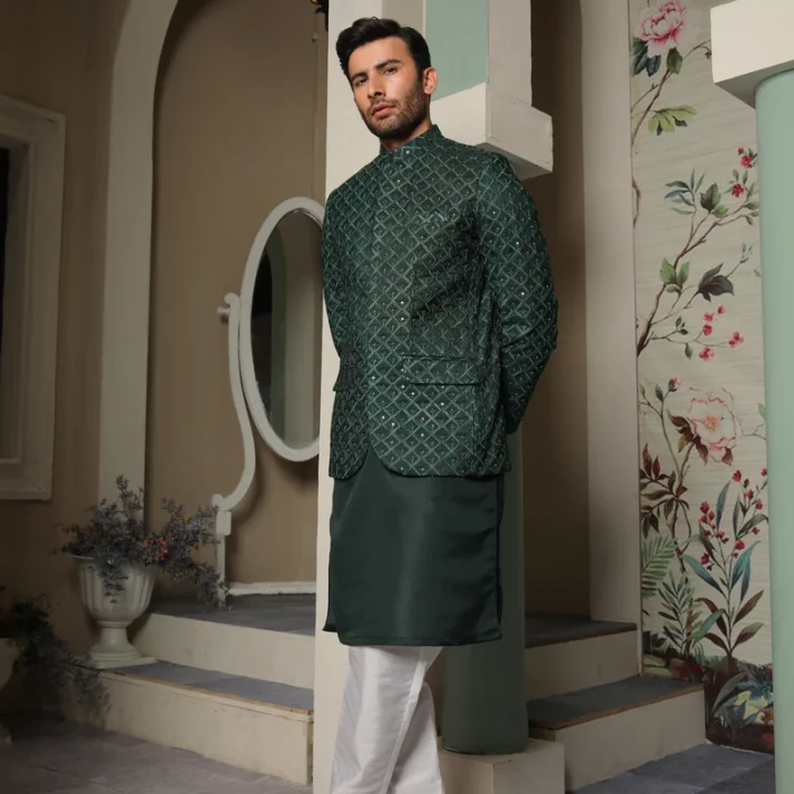 Green embroidered prince coat