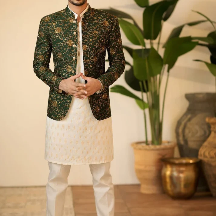 Green embroidered prince coat