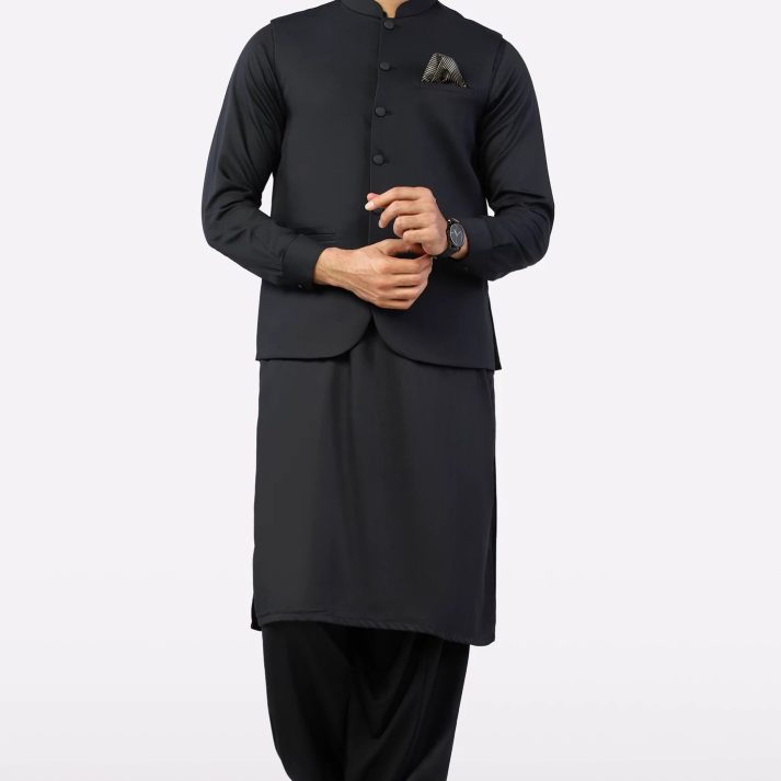 Black shalwar kameez with waistcoat