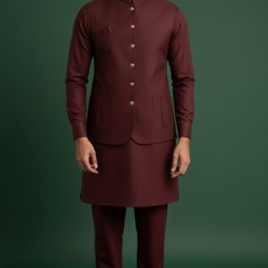Maroon shalwar kameez and waistcoat