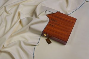 Parcha Original pure Boski silk suit length packaged inside luxury handcrafted wooden gift box